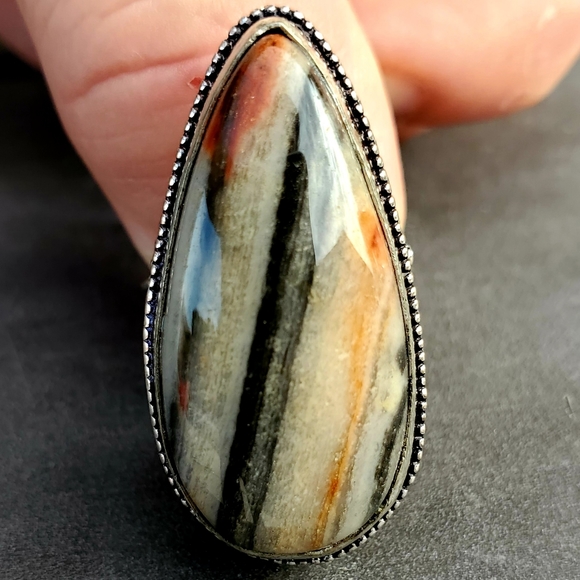 New Amazing Picasso Jasper 925 Silver Ring. - Picture 7 of 14